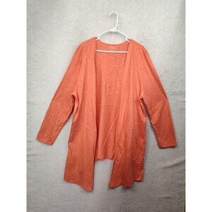 Chicos Women Sweater 4 Orange Cotton Blend Long Sleeve Open Front Cardigan Fit